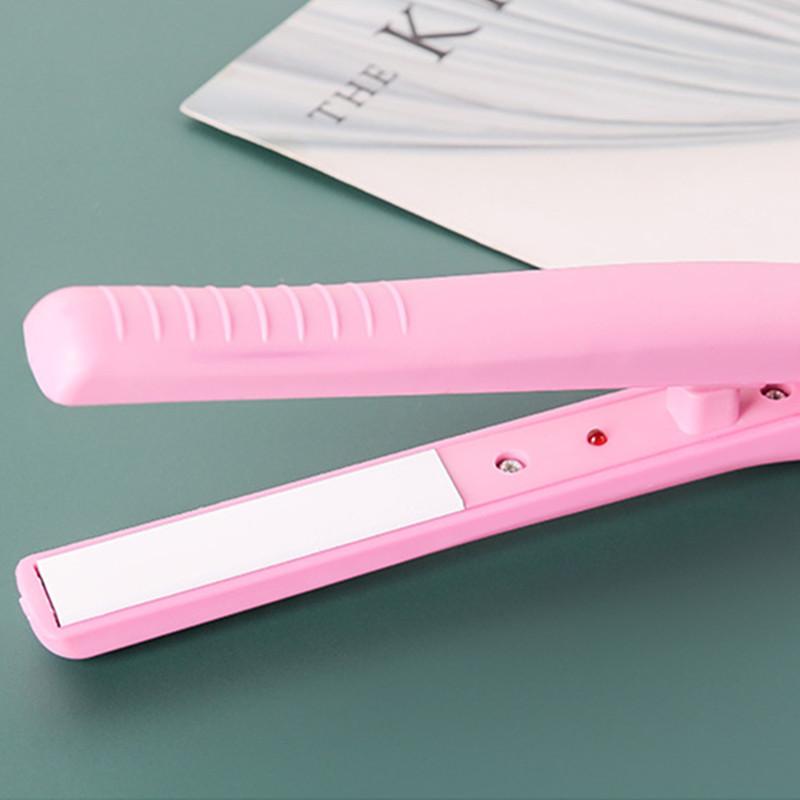 Mini elektrischer Keramik-Haarglätter, Haarpflege, Glättung, Crimper, Pro-Styling, Lockenwickler EU Plug rosa