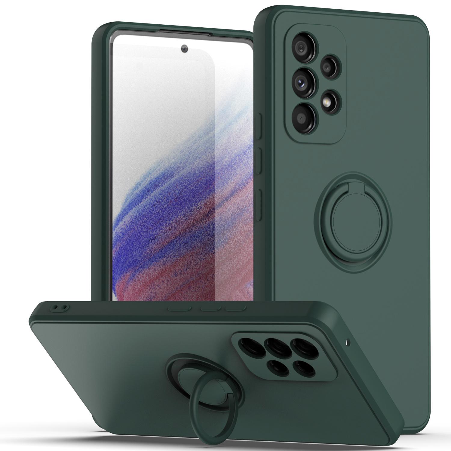 Luxuriöse magnetische Silikonhülle für Samsung Galaxy S23 S21 S22 Ultra Plus FE A14 A34 A54 A52 A32 A53 A13 4G 5G, weiche, vollständige Rückseite, Ringhalter-Ständer for Samsung S21 Plus dunkle armee grüne