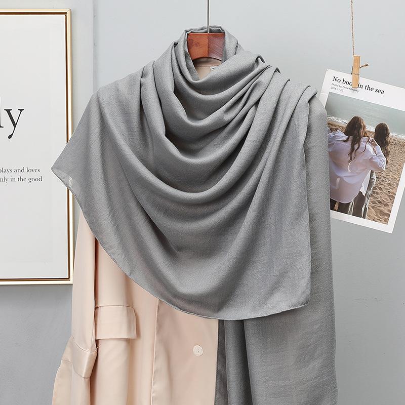 Einfacher einfarbiger Baumwollschal für Damen, Winter warm, mit Quasten, Leinen-Pashmina-Schals, Hijab, Damen-Foulard, Schals, Wickel, Damen-Bandana gray
