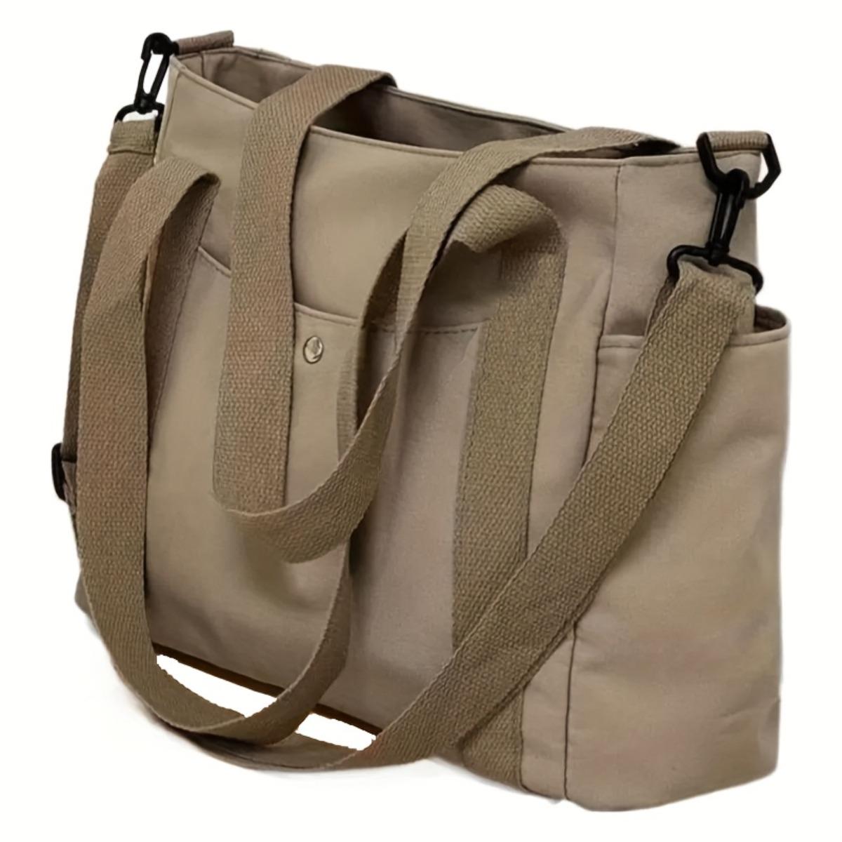 Große Canvas-Umhängetasche, Alltags-Tragetasche, Multifunktionale Damen-Umhängetasche, Handtaschen-Umhängetasche khaki