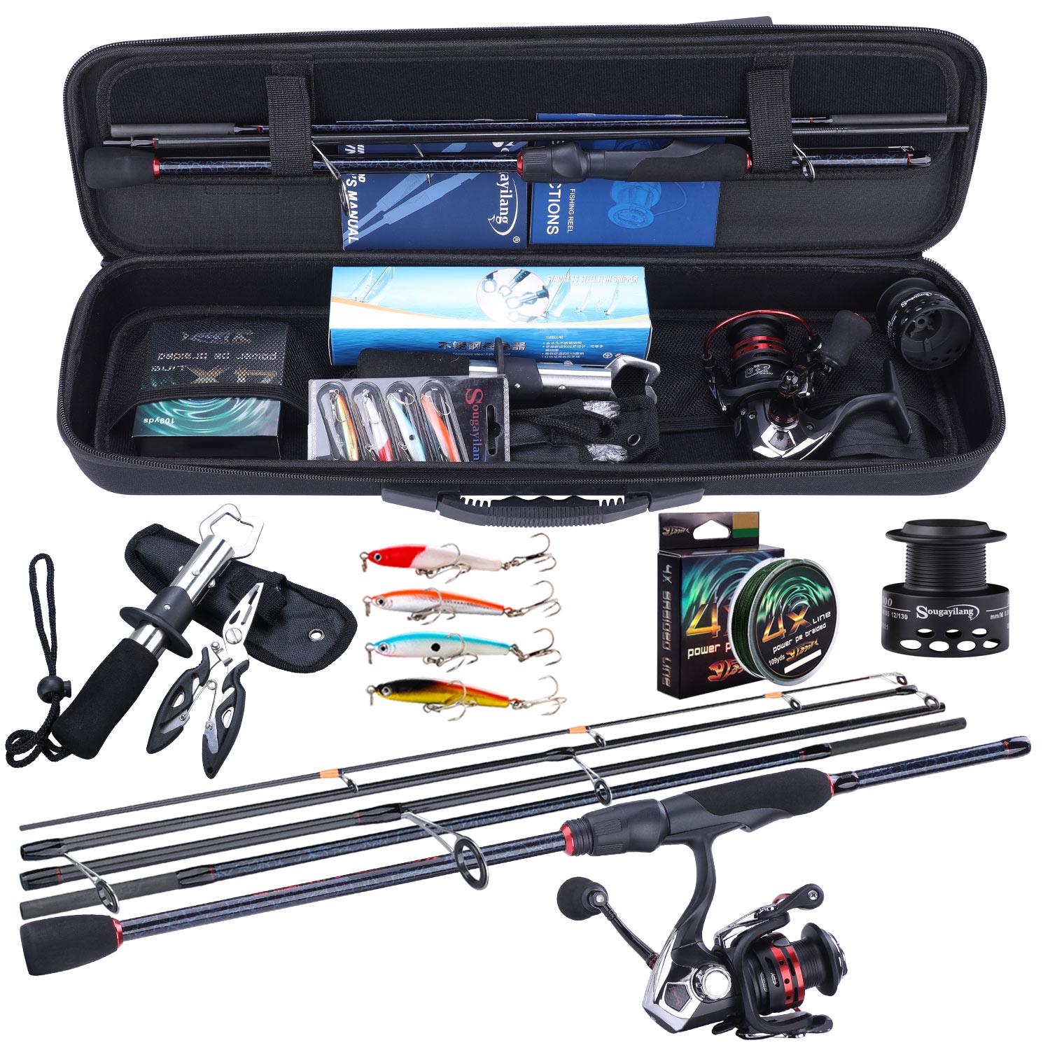 Angelruten- und Rollenset mit Angeltasche, 5-teilige Spinnrute und 13+1BB Wurfrolle für Karpfenangel-Werkzeuge 2.4m&3000