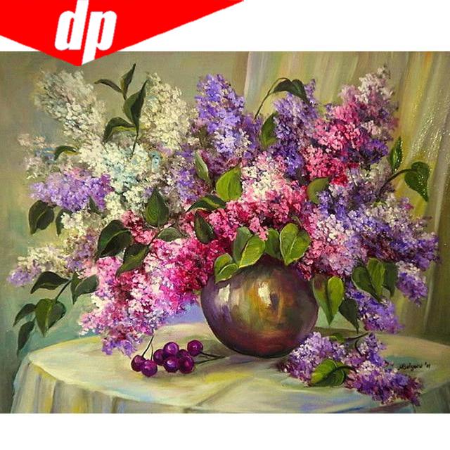 DIY 5D-Diamant-Mosaik, Blumen in der Flasche, 5D-Diamant-Gemälde, Kreuzstich-Set, runder Diamant 20X30