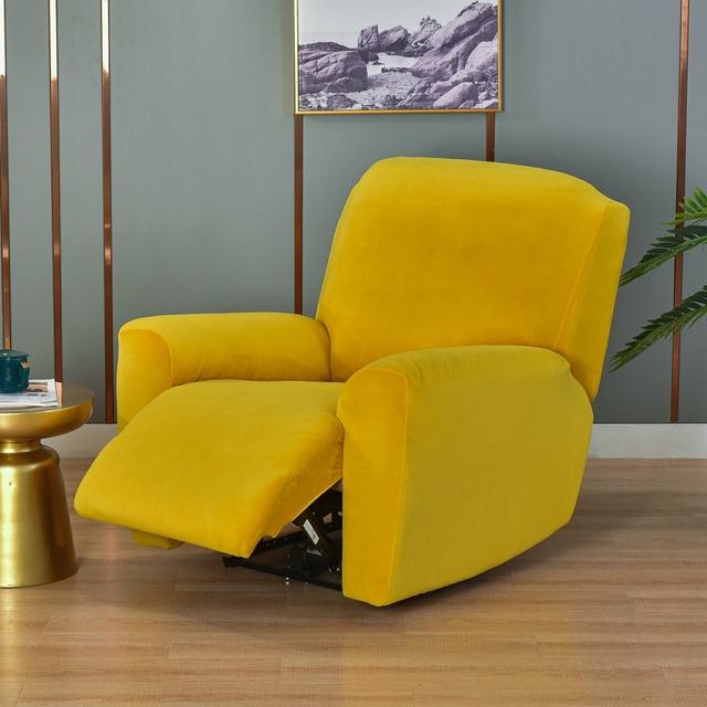 Einfarbiger, weicher Samt-Stretch-Lazy-Boy-Liegestuhlbezug, Stuhlhussen, Liegestuhl-Schonbezug für Zuhause gelb