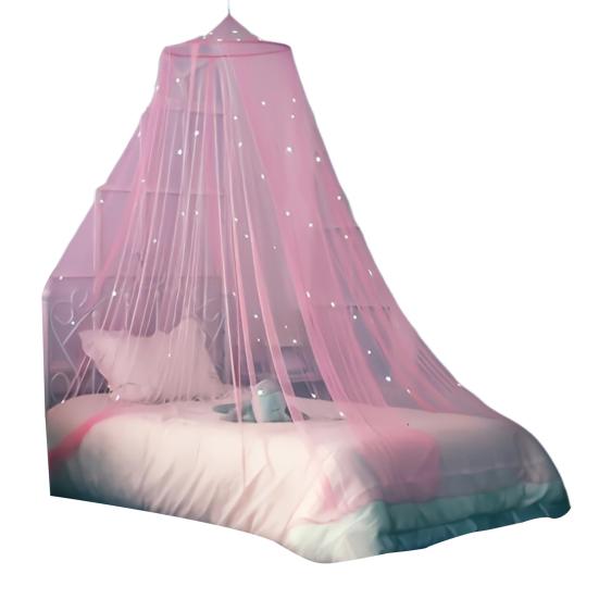 Betthimmel mit fluoreszierenden Sternen Atmungsaktives Moskitonetz Kinderzimmer Rundkuppel Kinder Gitterbett Zelt Haushaltswaren XL rosa