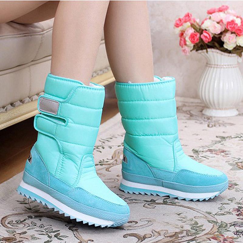 Mode Heiße Schnelle Lieferung Frauen Stiefel Mode Warme Schuhe Frau Wasserdichte Winter Stiefel Frauen Bunte Plus Samt Schnee Boot Damen schuhe 4 blau