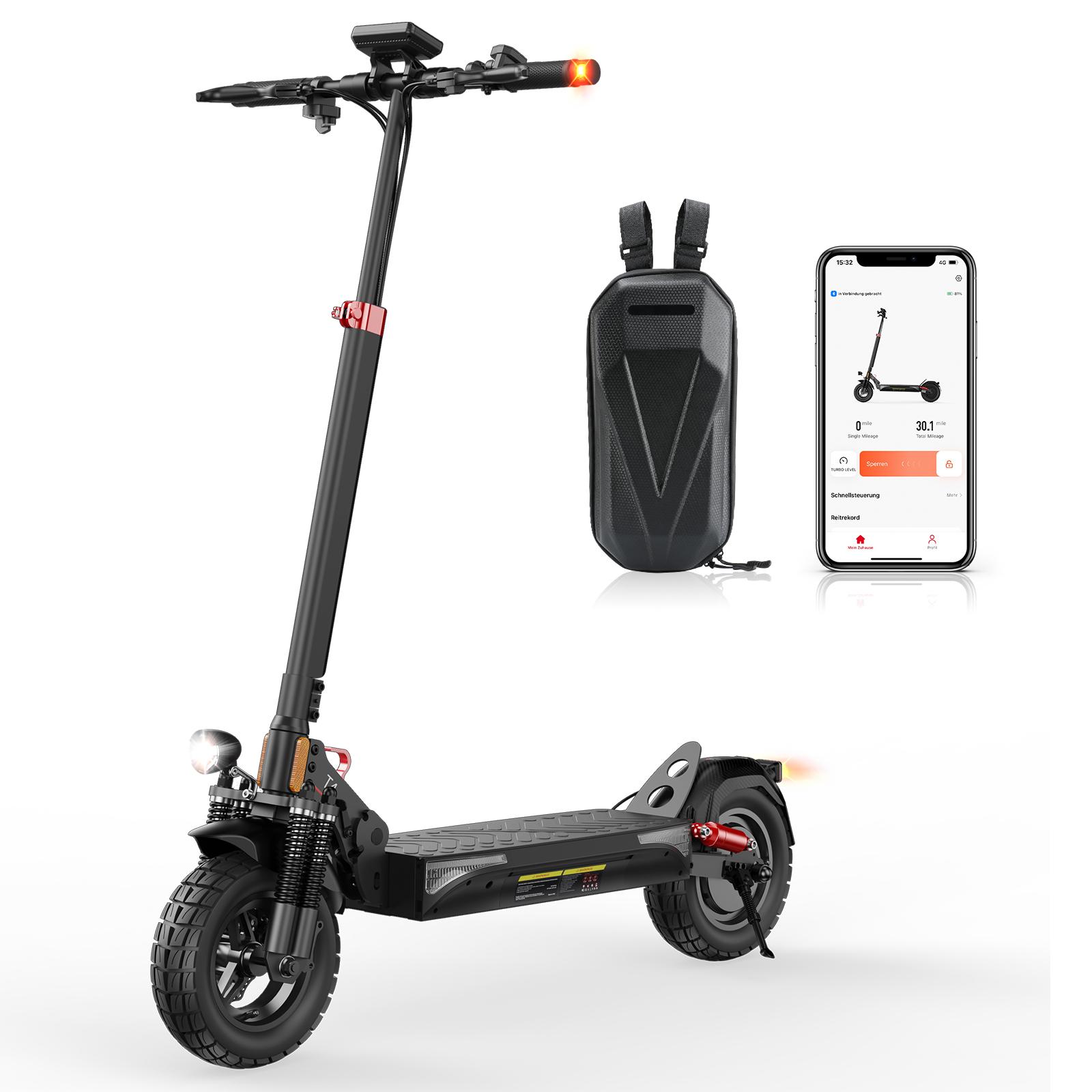 isinwheel T4 Elektroroller mit ABE-Zertifizierung, 1000 W, 48 V, 12,5 Ah Akku, 10 Zoll Offroad-Scooter für Erwachsene mit App-Steuerung schwarz