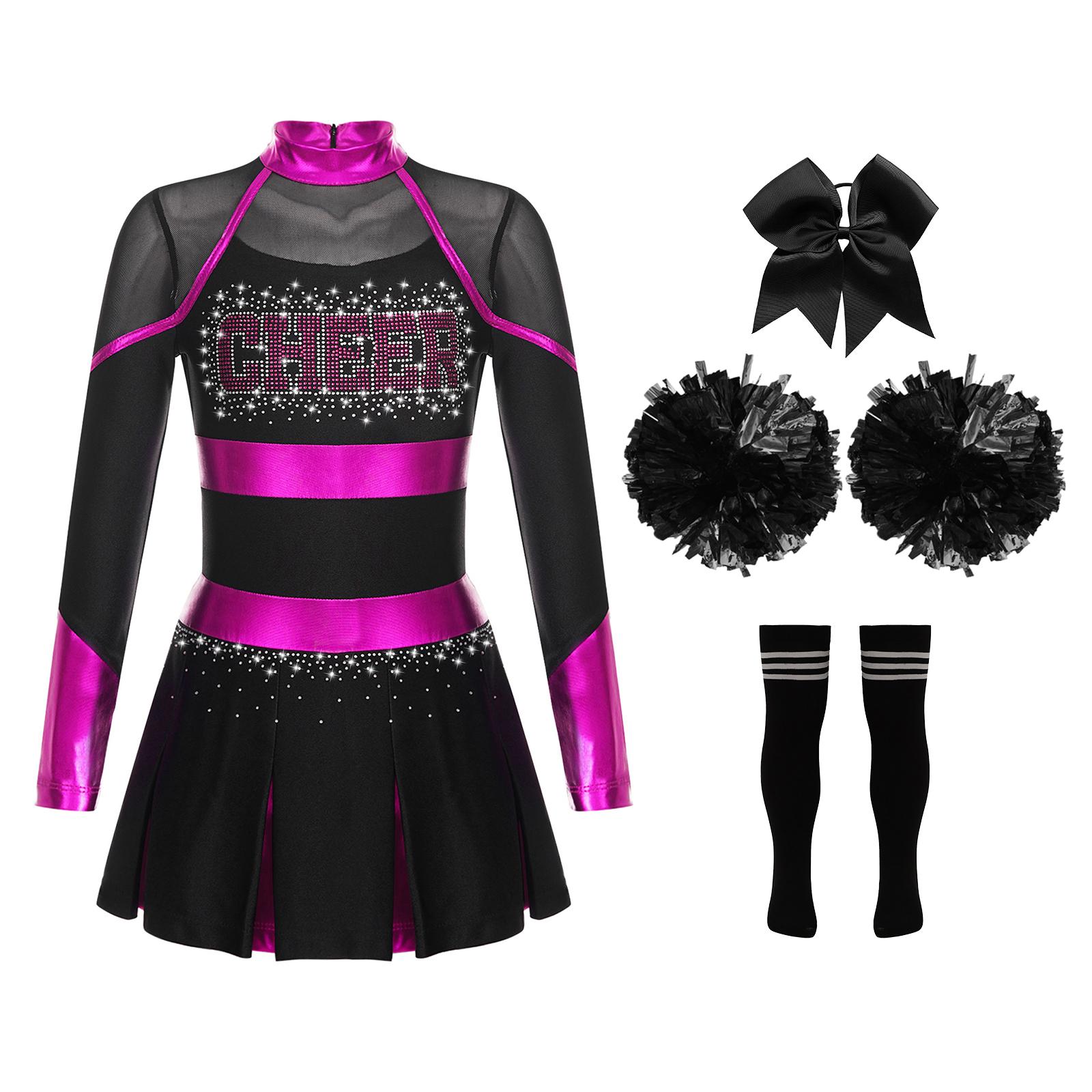 Cheerleader-Kostüm für Kinder, Halloween-Cheerleading-Uniform, Kleid mit Pompons und Socken, Karneval, Party, Kostüm-Outfit 7-8 Years
