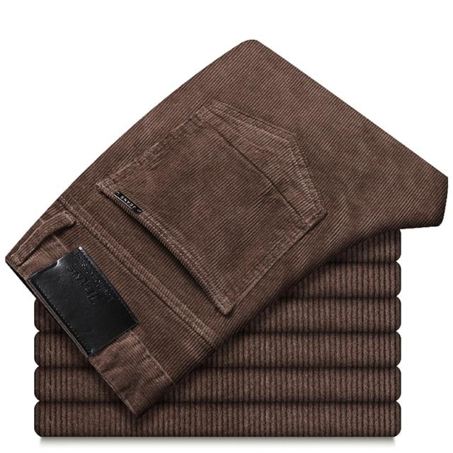 6 Farben Herren Dickes Cord Freizeithose Winter Neuer Stil Business Mode Stretch Regular Fit Hose Männliche Markenkleidung 40 dunkle khaki