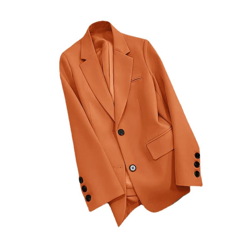 Frauen Einfarbig Schwarz Knopf Tasche Blazer Anzug Langarm Strickjacke Koreanische Mode Casual Multi Farben Blazer Jacke L orange