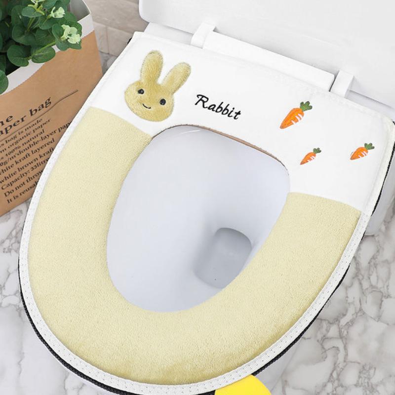 Bestickte Cartoon-Toilettensitz Reißverschluss Wasserdicht Universal Toilettensitz Verdickung 1pcs