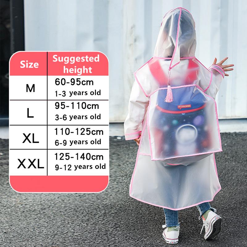 EVA Transparent Kinder Regenmantel Mädchen Ganzkörper Wasserdicht Jungen Kindergarten Schüler Poncho Mit Schultasche Raum XL