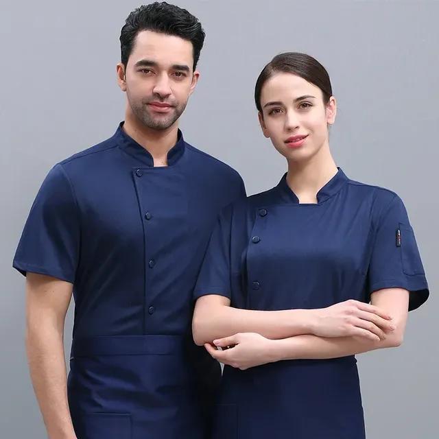 360° atmungsaktive Sommer-Kochjacke aus Netzstoff für Herren und Damen, kurzärmelig, Kochhemd, cooles Arbeitsoberteil, Foodservice, schwarzes Küchen-Outfit M navy blau