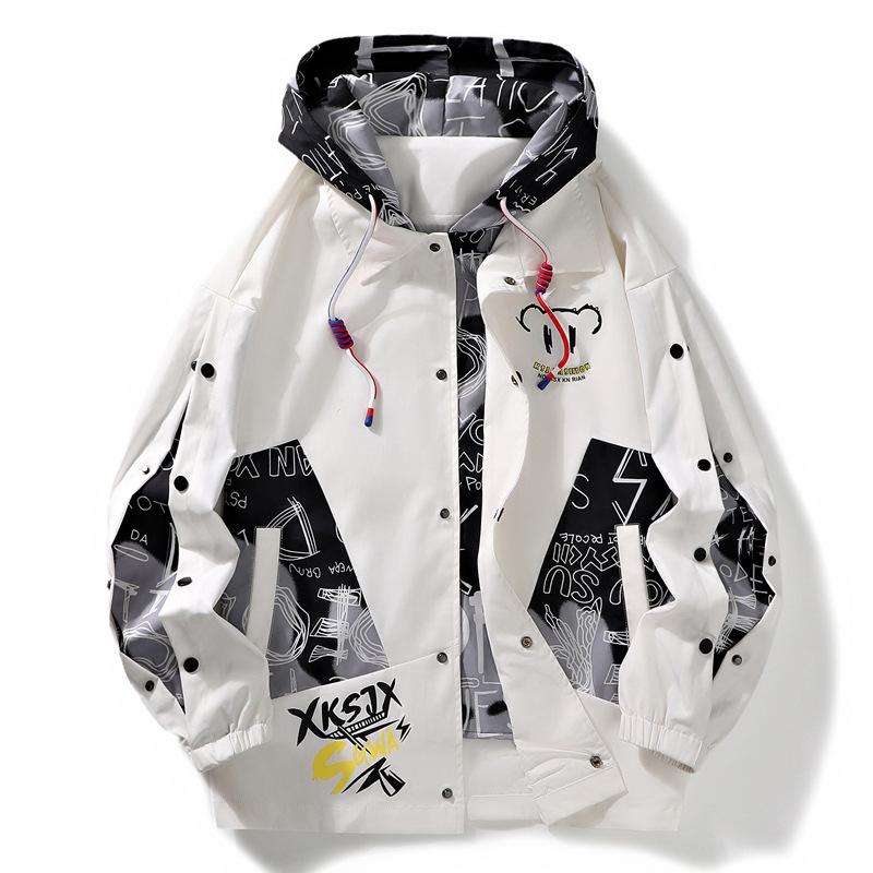 Neue Herbst-Stil Jugend Trendy Marke Jacke Muster Gedruckt Kapuze Top Hong Kong Stil Jacke herren Jacke 4XL