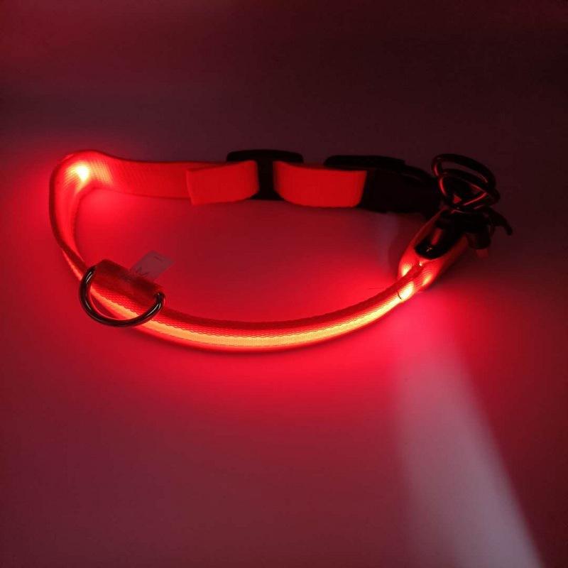 Hundehalsband aus Nylon, LED-Nachtsicherheit, blinkend, leuchtet im Dunkeln, Haustier-Hundeleine, leuchtendes fluoreszierendes Hundezubehör, Halsband XL rot