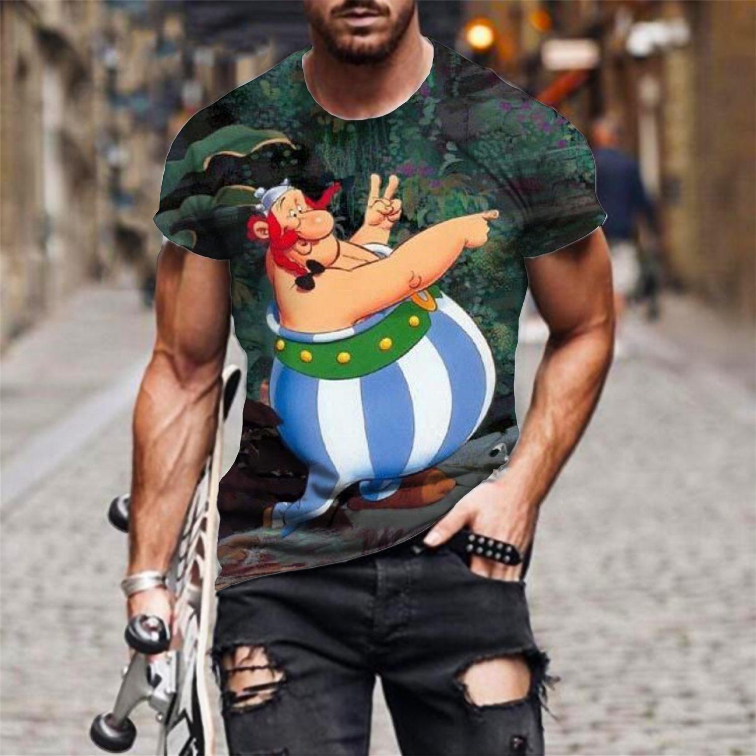Anime Asterix und Obelix T-Shirt Cartoon 3D Druck Herren Damen Kurzarm T-Shirts Oversized Harajuku T-Shirts Oberteile Kinderkleidung 6XL black