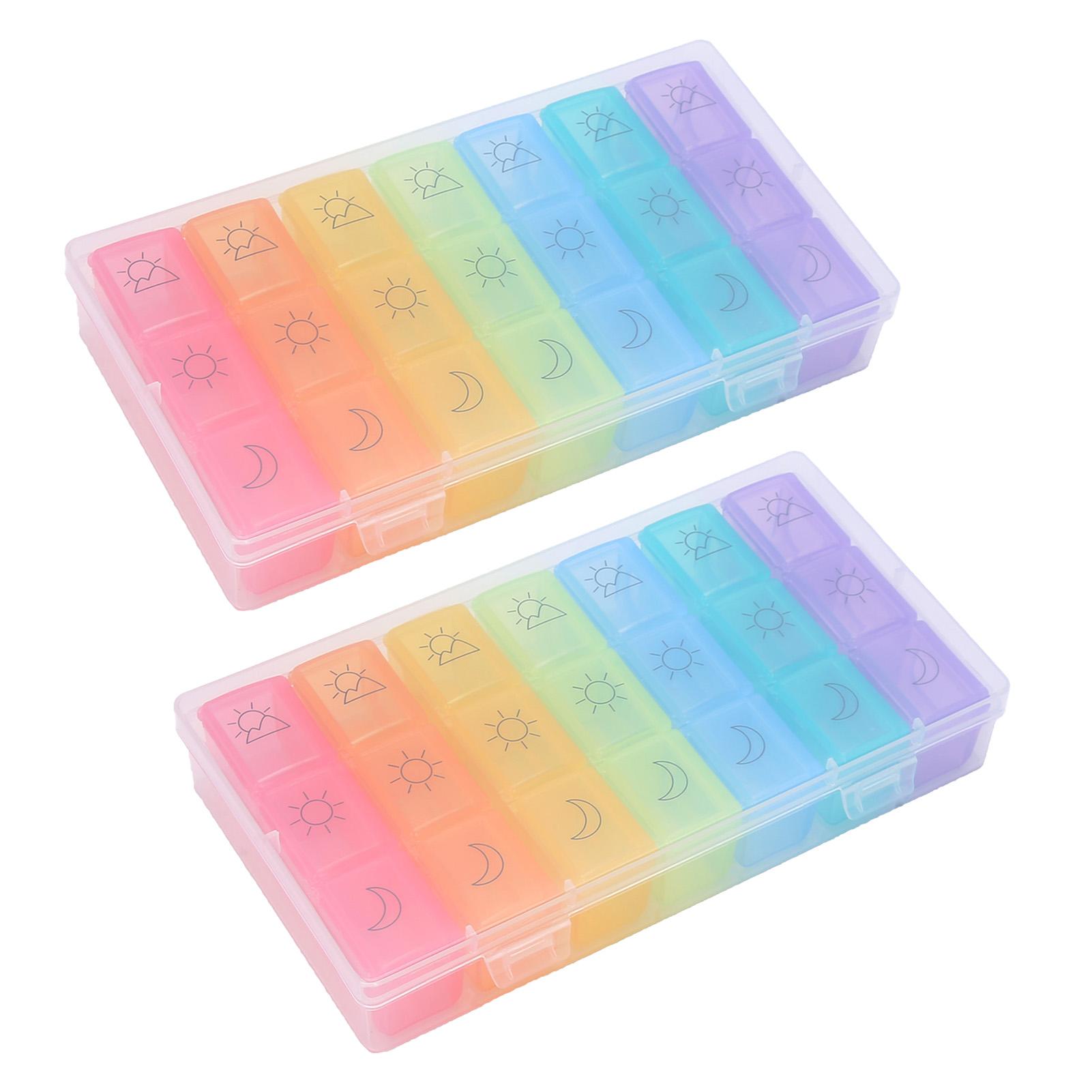 2 Stück 21 Fächer Wöchentliche Pillenbox Tragbare Pillendose Spender Pillen Medikamente Aufbewahrungsbehälter Etui