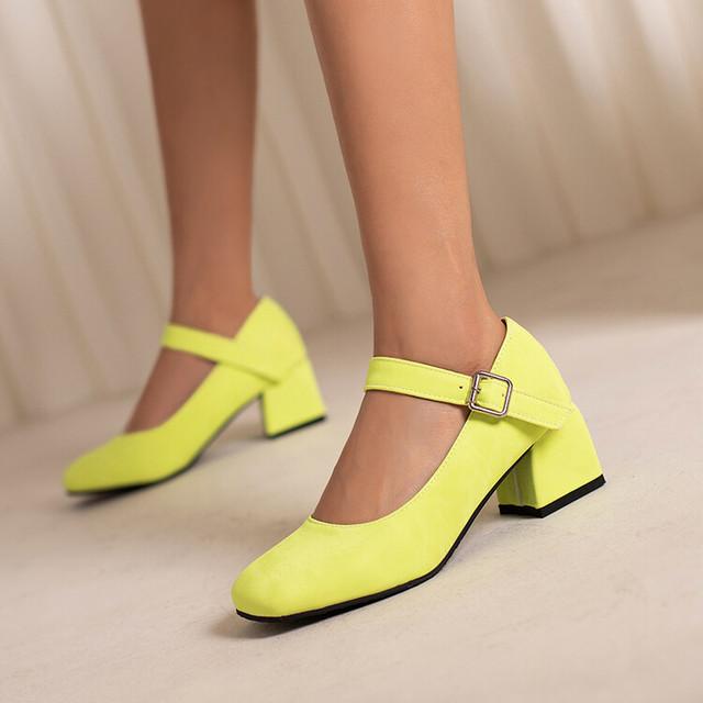 Übergröße 44 45 46, Damenschuhe, neue Pumps mit runder Spitze, High Heels für Damen, Arbeitsschuhe, Pumps für Damen, klobige Absätze 37 gelb