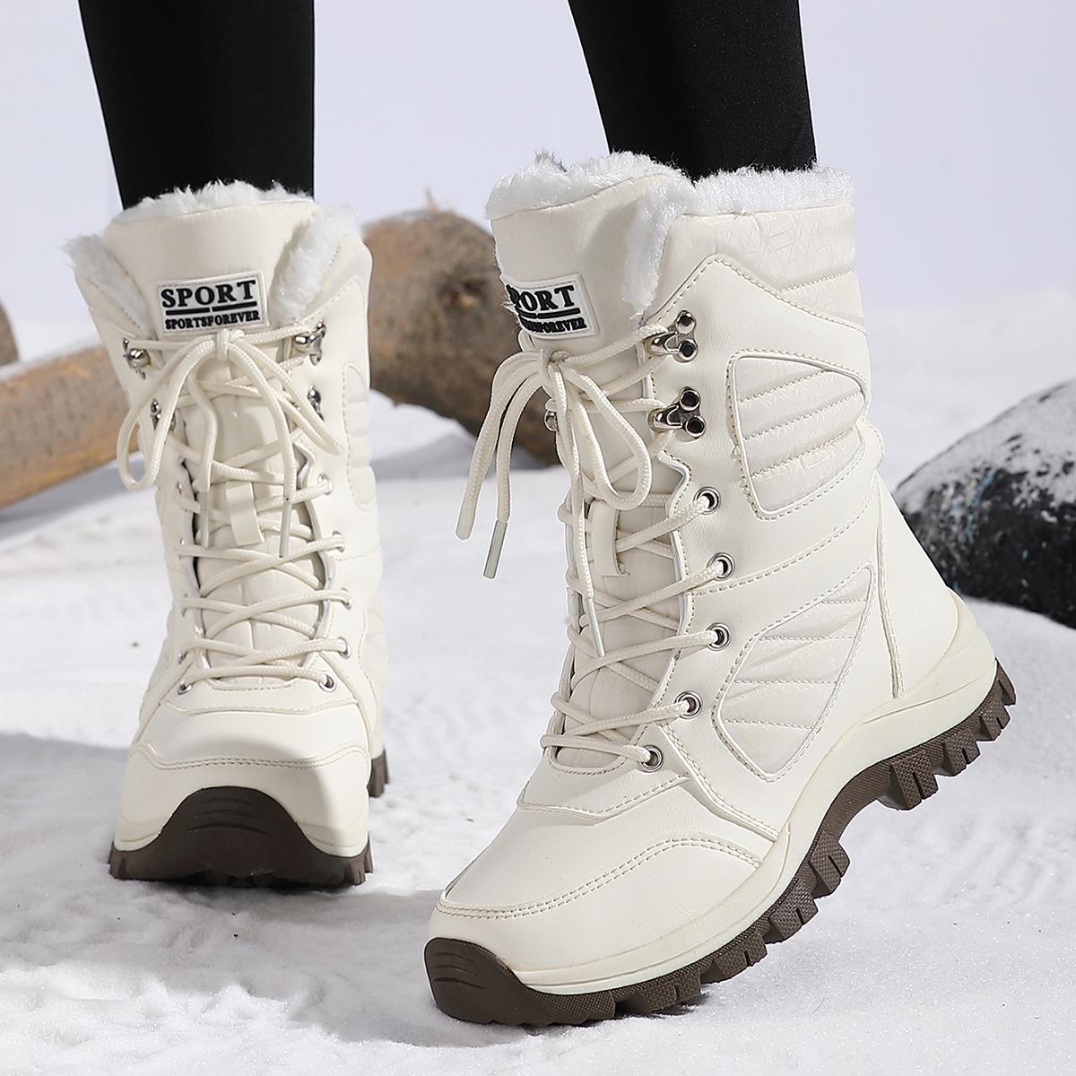 TUINANLE Hochwertige Schneestiefel Plüsch Warme Winterschuhe Damen Mid-Calf Stiefel 36 beige