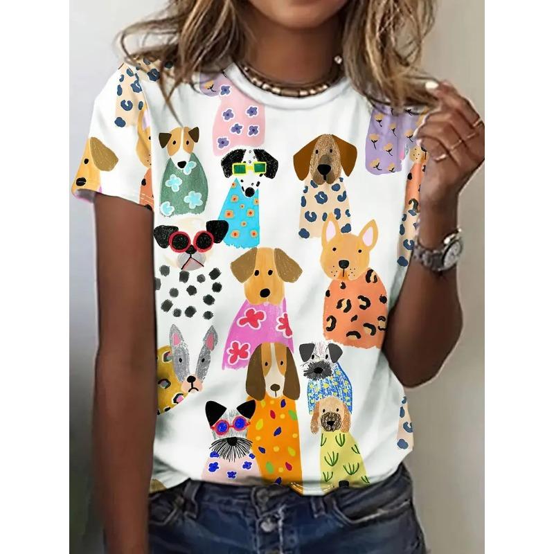 2025 Neue Mode Damen Kurzarm T-Shirt Rest Locker Personalisiert Bedruckt Sommer Rundhals Oberteil XS