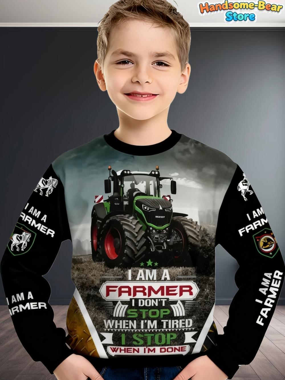 Cooler 3D-Traktor-Aufdruck Kinderkleidung Jungen Sweatshirt Langarm Mode Kinder Herbst Hoodie Outdoor Aktive Kinderkleidung 100 gray