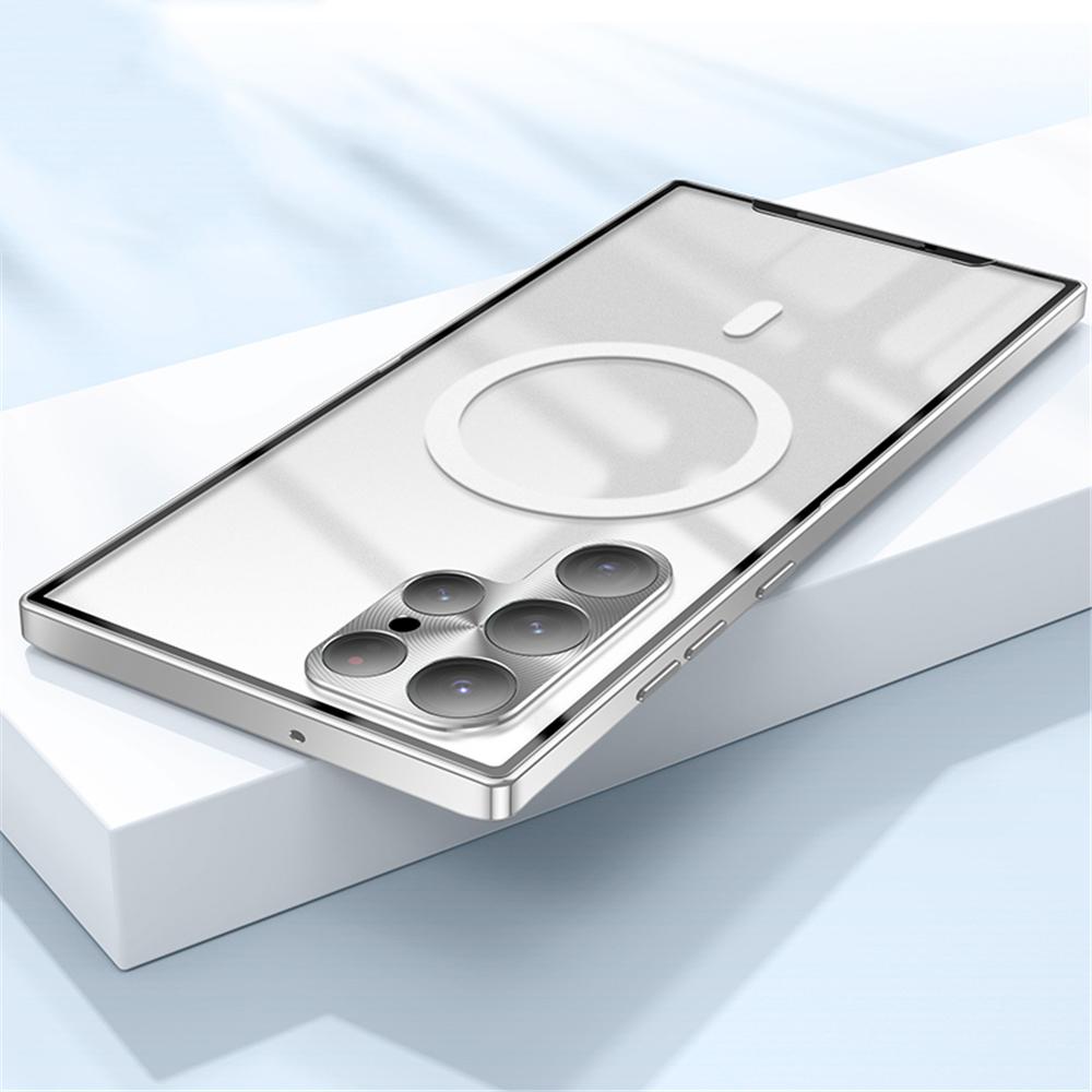Luxuriöses magnetisches Aluminium-Metallgehäuse für Samsung Galaxy S25 S24 S23 S22 Plus S21 Ultra S20 S21 FE Magsafe Magnet Kabellose Ladeabdeckung For Samsung S23 Ultra silber