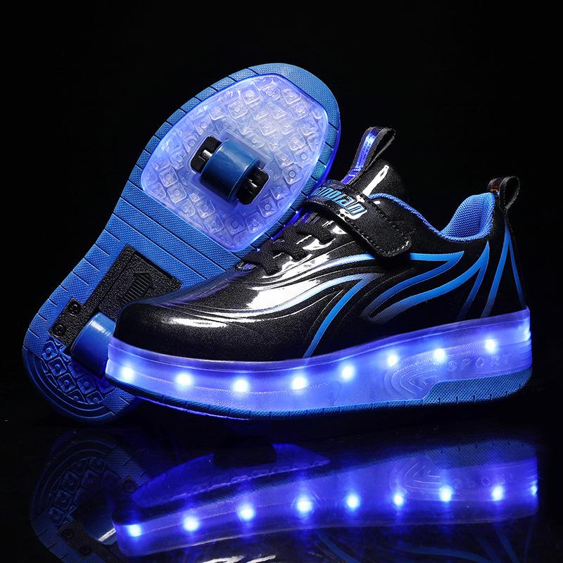 Zwei Räder Kinder LED Licht Rollschuhe Für Kinder Jungen Mädchen Leuchtende Sneaker Skateboard USB Aufladung 35(insole 22.5cm)