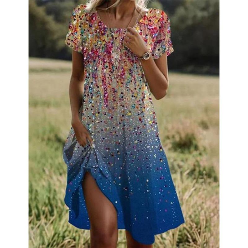 Sommer Bohemian Kleider Für Frauen V-ausschnitt Kurzarm Blume Gedruckt Strand Urlaub Kleid Frauen Maxi Kleider Boho XL bunt