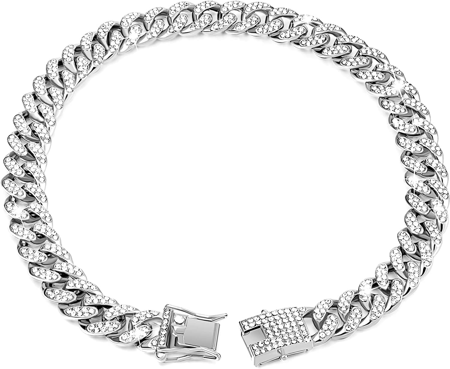 Luxus kubanische Kette Katzenhalskette Goldene Kette Halsband für Katzen, Kätzchen Welpen Luxus Strasssteine Schmuck Hochzeit Abschlussball Zubehör 18 Inch 45cm silber