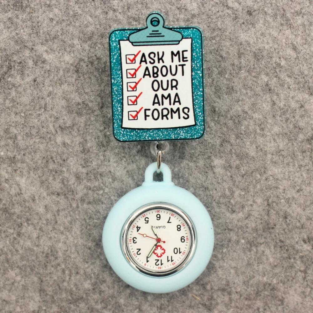 Niedliche Krankenschwester Taschenuhren Cartoon Arzt Ausweisrolle Lustige Einziehbare Uhr Brosche Geschenk F white