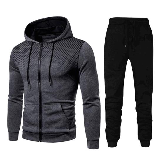 2Stk/Set Herren Sportanzug Kordelzug Kapuzenpullover Langarm Oberteile Elastische Taille Hosen Set Fitness Outfit Übung Freizeitkleidung L dunkelgraue