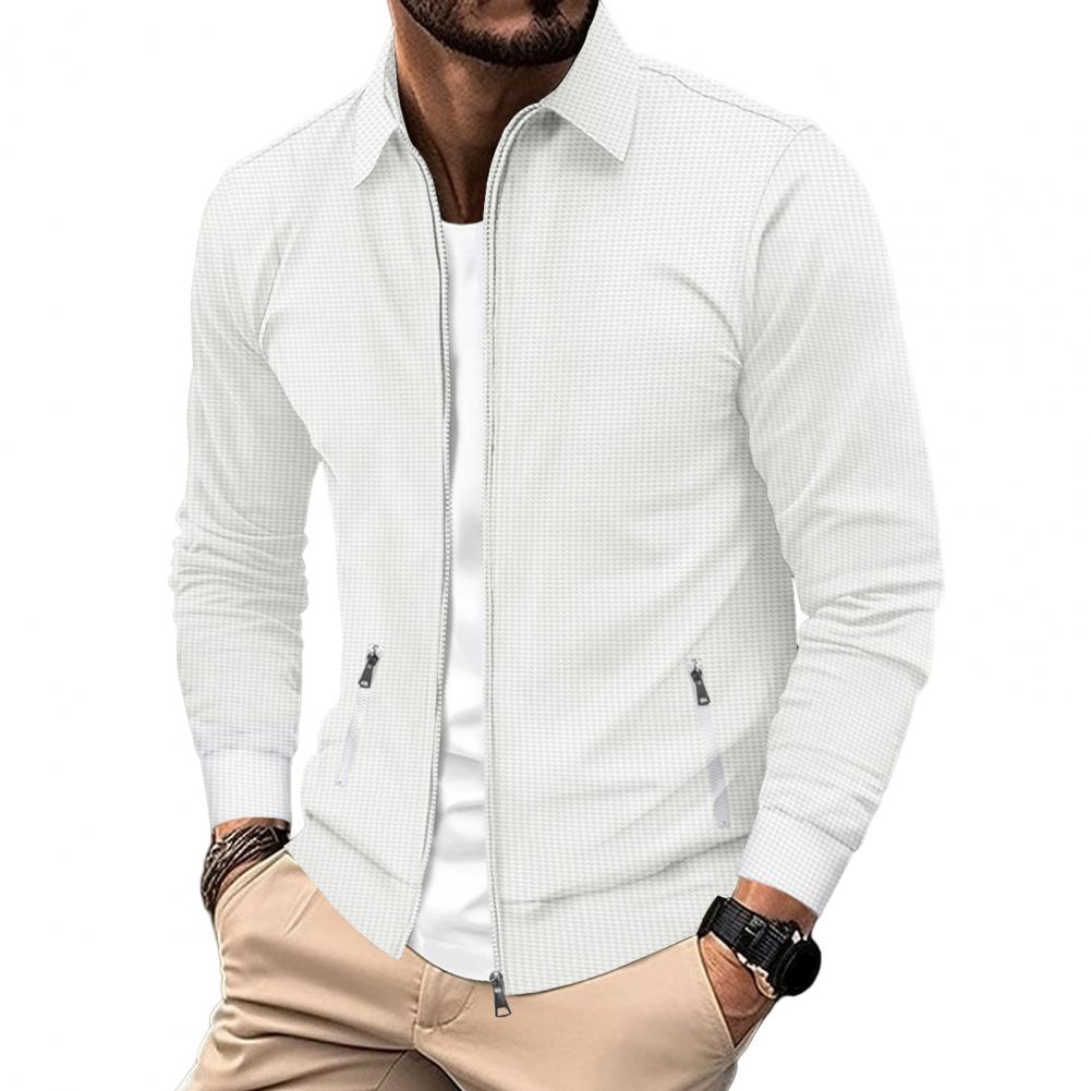 Reversdesign Jacke Stilvolle Herren Zip-up Waffelmuster Jacke mit Revers Reißverschlusstaschen für Frühling Herbst Winter für Herren L weiß
