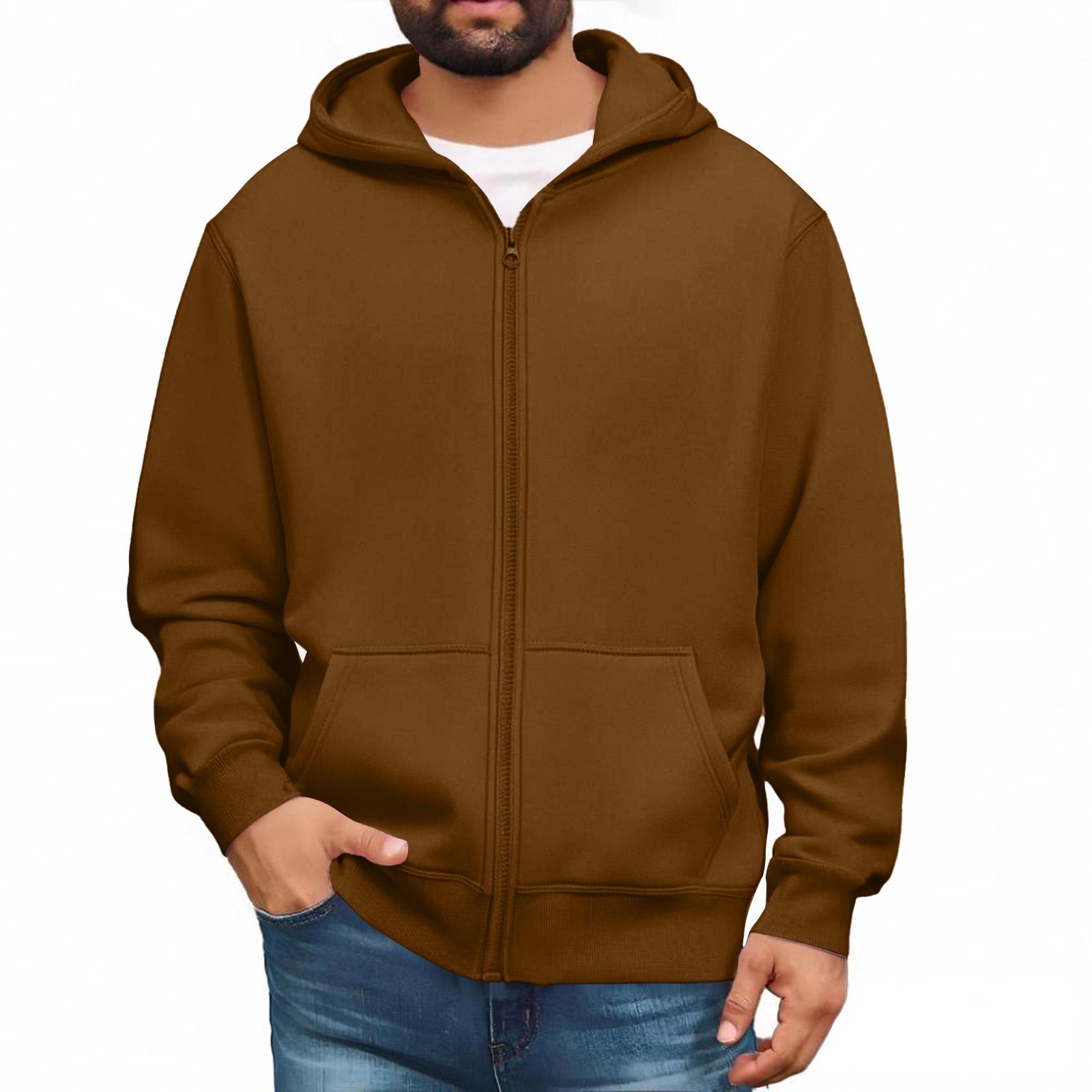 Herren Sweatshirts mit durchgehendem Reißverschluss, langärmlige Pullover-Tops, lässige und große Jacken mit Taschen XXXL braun