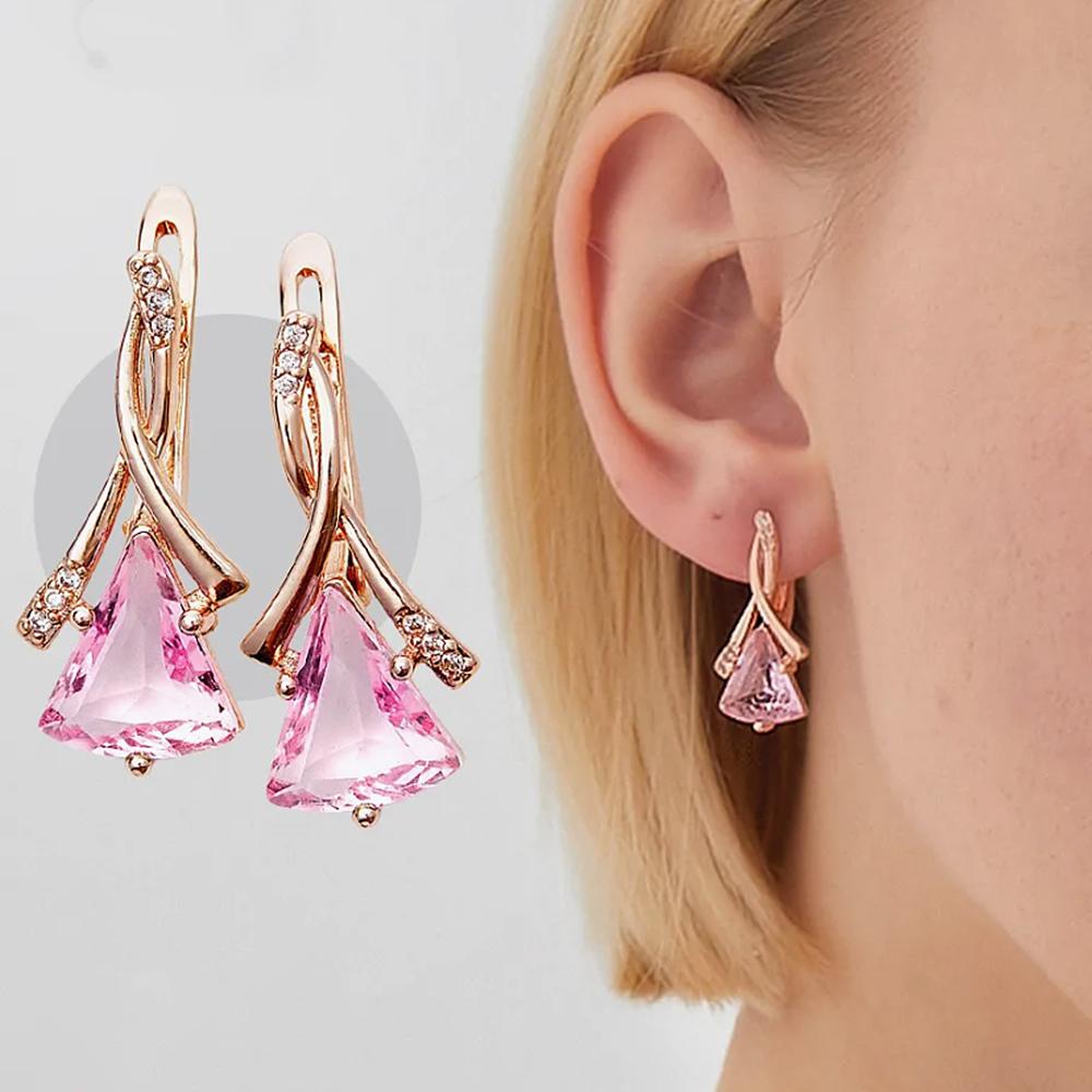 Geometrische Dreieck Aqua Blau Zirkon Ohrringe Mode Gold Farbe Hochzeit Party Ohrringe Schmuck Geschenke gold/rosa