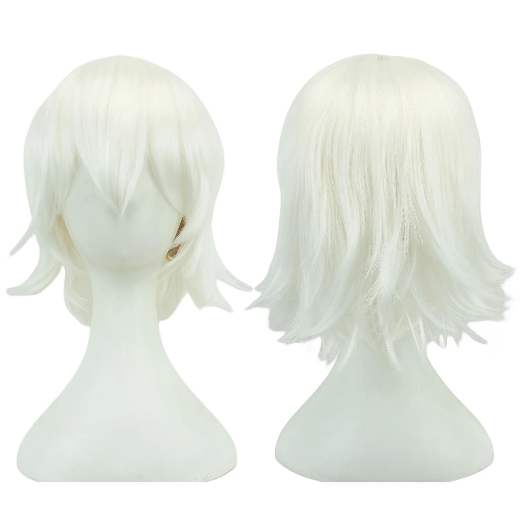Synthetische Unisex 12 Zoll Kurze Cosplay Haare Party BOB Perücken mit Pony Rosa Blond Orange Halloween Kostüm Lolita Perücke White-12inches