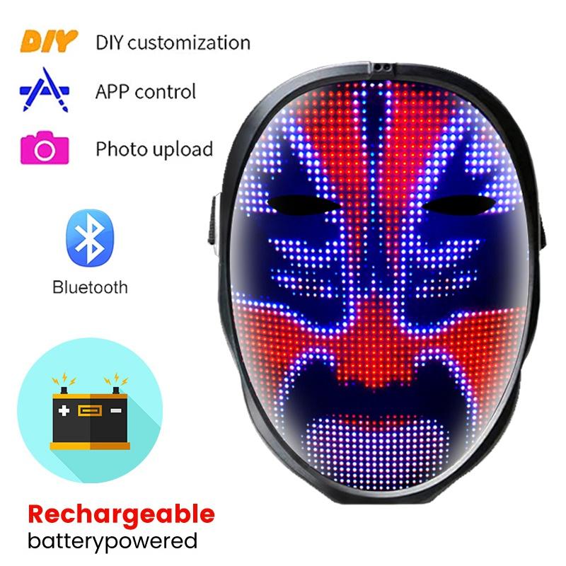 LED-beleuchtete Maske mit Bluetooth, programmierbar, zum Selbermachen, personalisierbar, Halloween-Maske, Maskerade, Party, Cosplay, cool Bluetooth charging