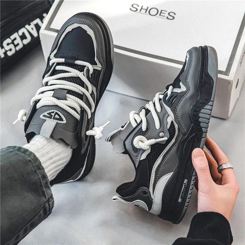 Mode Mode Herren-Sneakers 2024 Trend Personalisierte Lässige Herrenschuhe Komfort Plateau Vulkanisierte Schuhe für Herren Zapatillas De Hombre 46 schwarz grau