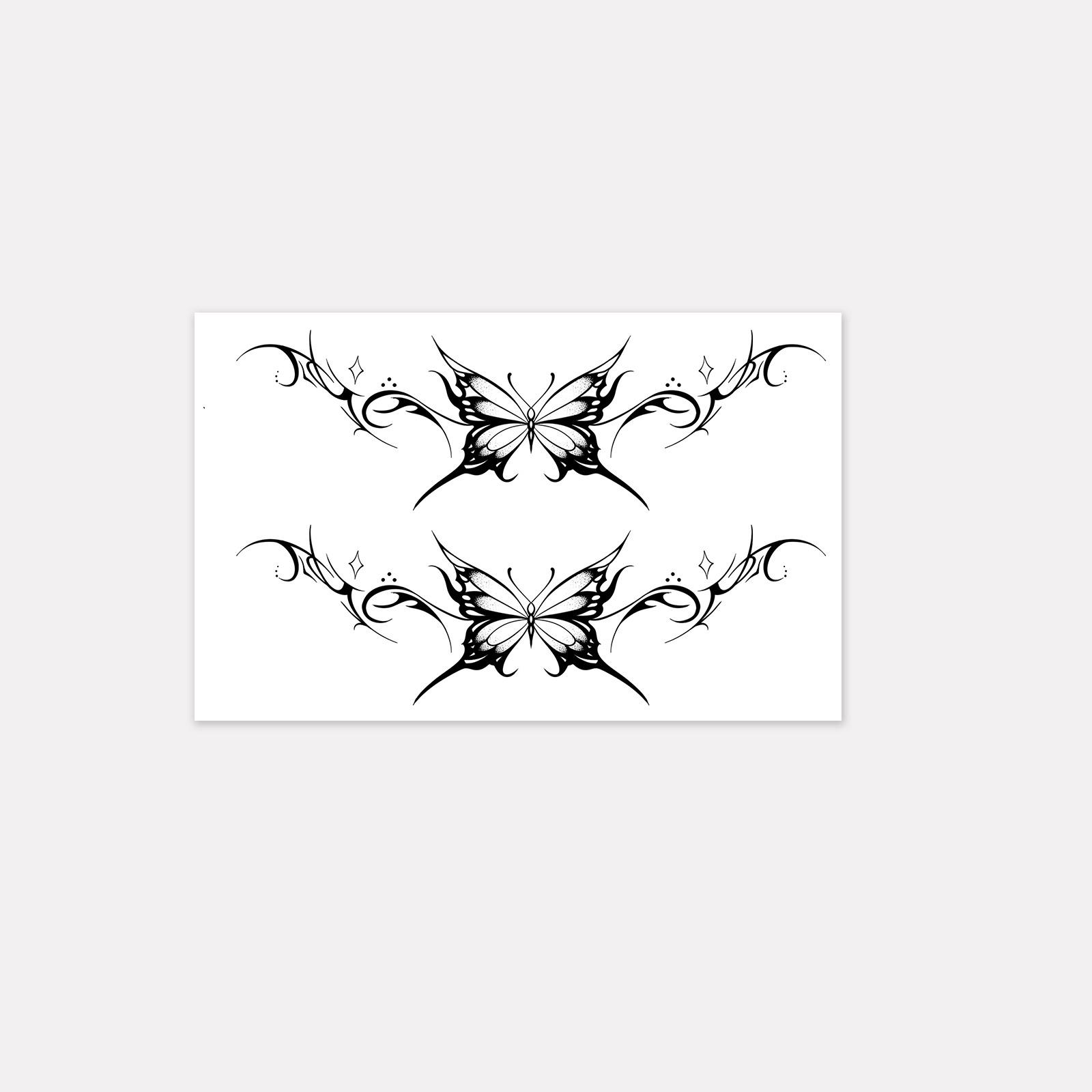 Dunkles Schmetterlings-Taillen-Tattoo-Aufkleber, Wasserdicht und Langlebig, Fortgeschrittenes Damen-Simulations-Tattoo für den unteren Rücken 12*19