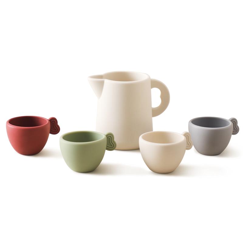Holz Kinder Montessori Spielzeug Teekanne Teetasse Simulation Küchenutensil BPA-freies Silikon Kinder Bildung Rollenspiel Spielzeug Geschenk beige