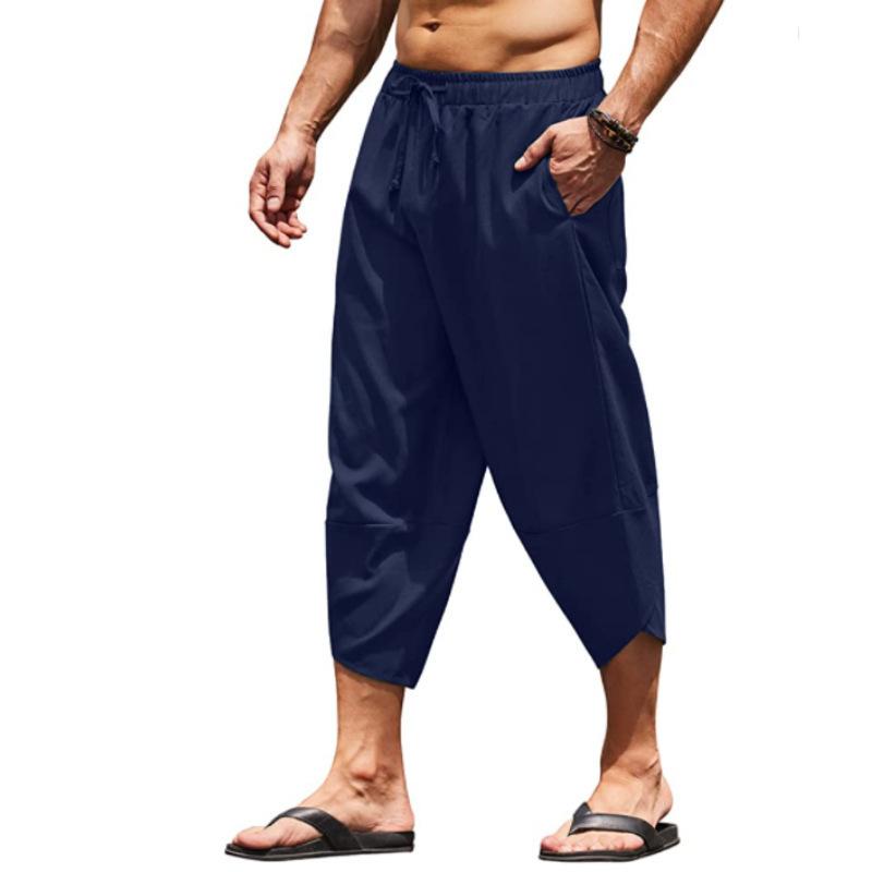 Herren Sommer Einfarbig Caprihosen Haremshorts Herren Elastischer Bund Kordelzug 3/4 Länge Cropped Hosen Baggy Jogginghosen XXL navy blau