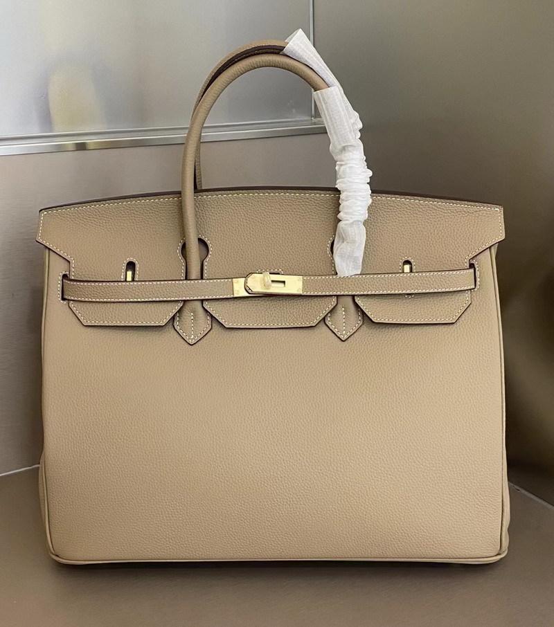 ML2024 Neue Top Layer Rindsleder 40cm Platin Tasche Große Tasche Handtasche Echtes Leder Damen Tasche 40x20x31cm licht grau