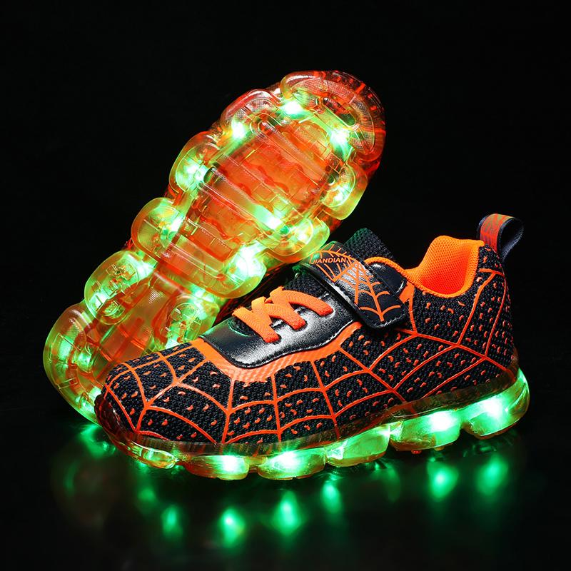 Kinder Leuchtende Glühende Sneaker Mädchen Rollschuh Lichtschuhe Neue Mode Kinder Mädchen USB-Aufladung LED Schuhe Jungen Atmungsaktiv 26 orange