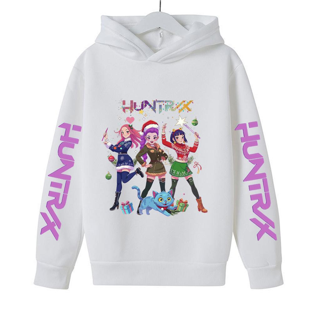 Weihnachts KPop Dämonenjäger Kapuzenpullover Mädchen Rumi Kapuzenpullover Lässig Langarm Kinderbekleidung Kapuzenpullover 110 weiß