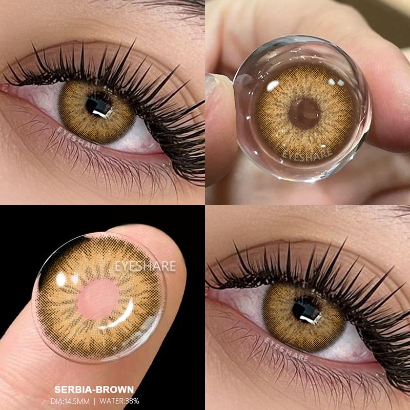 1 Paar farbige Kontaktlinsen für die Augen, braune Colorcon-Linsen, Kosmetik, blaue farbige Linsen, kosmetische Augenlinsen, jährlicher Gebrauch SERBIA-BROWN
