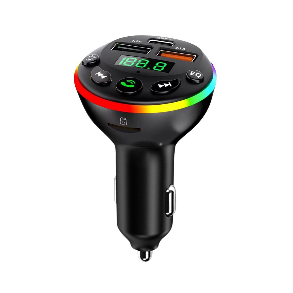 Bluetooth 5.0 FM-Sender Autoladegerät 66W 3 Anschlüsse Schnellladung Auto-MP3-Player Freisprechanlage RGB-Licht TF-Speicherkarte U-Disk Autospannungsdetektor HM135 black