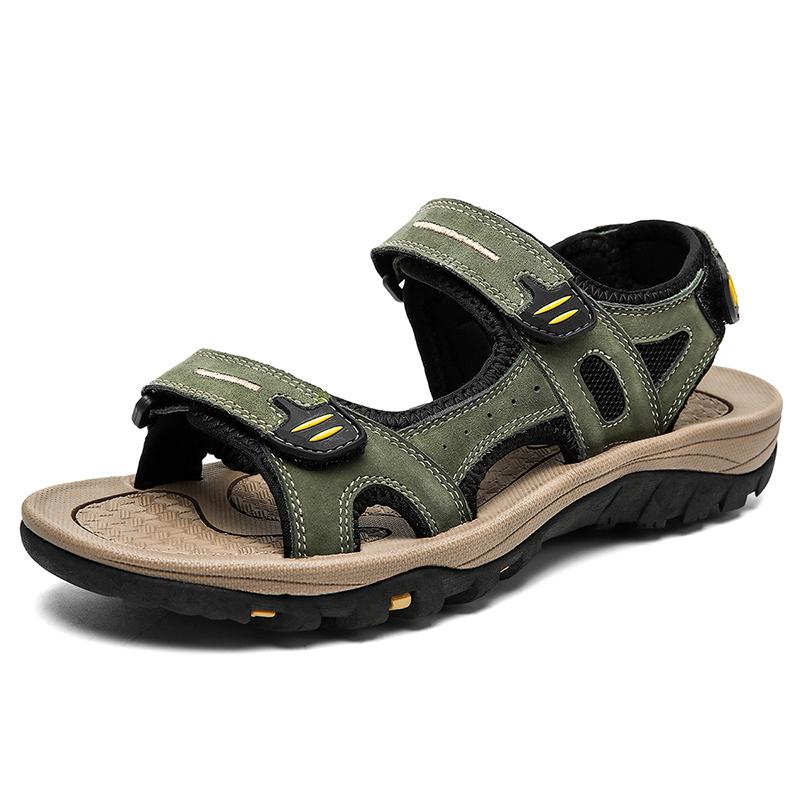 Sommer Übergröße Echtes Leder Herren Sandalen Sommer Herren Strand Sandalen Outdoor Sandalen für Herren 44 grün