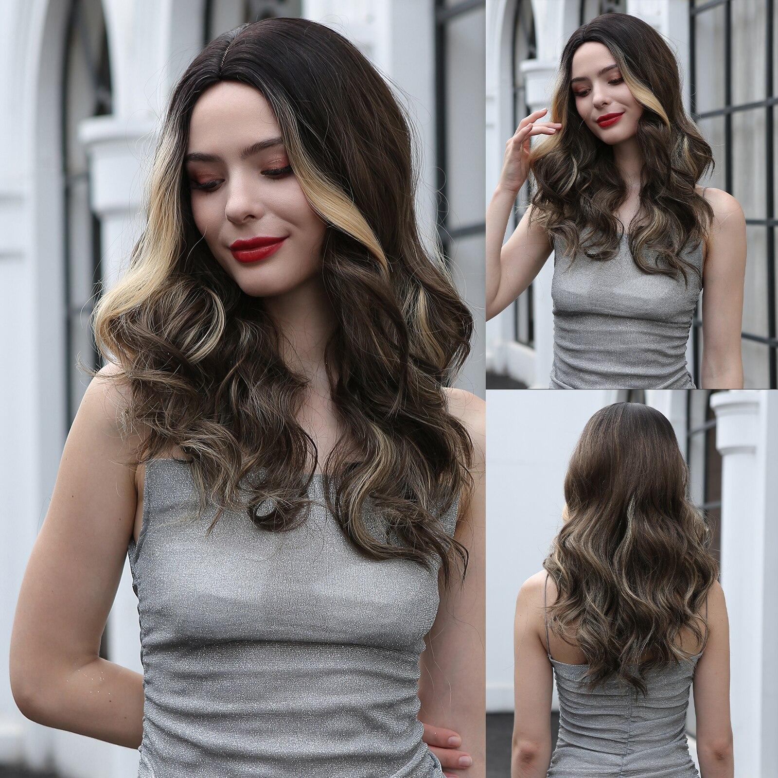 Lange blonde, tief gewellte synthetische Perücken mit Pony, lockiges Haar, Perücken für Frauen, tägliche Perücken, hitzebeständig