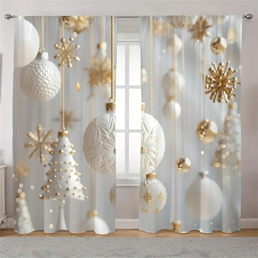 2 Stück Festliches Weihnachts-Vorhang-Set-Schneemann Tannenbaum Design Polyester Stangentasche, Maschinenwaschbar für Wohnzimmer Schlafzimmer Arbeitszimmer W50 X H130(CM)X2&Grommet Top white