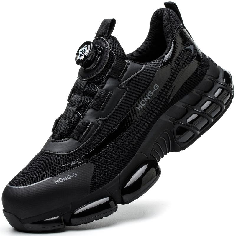 Herren Arbeitsschuhe mit Drehknopf, Sicherheitsschuhe mit Stahlkappe, pannensichere Arbeitsschuhe, unzerstörbare modische Schutzschuhe 42