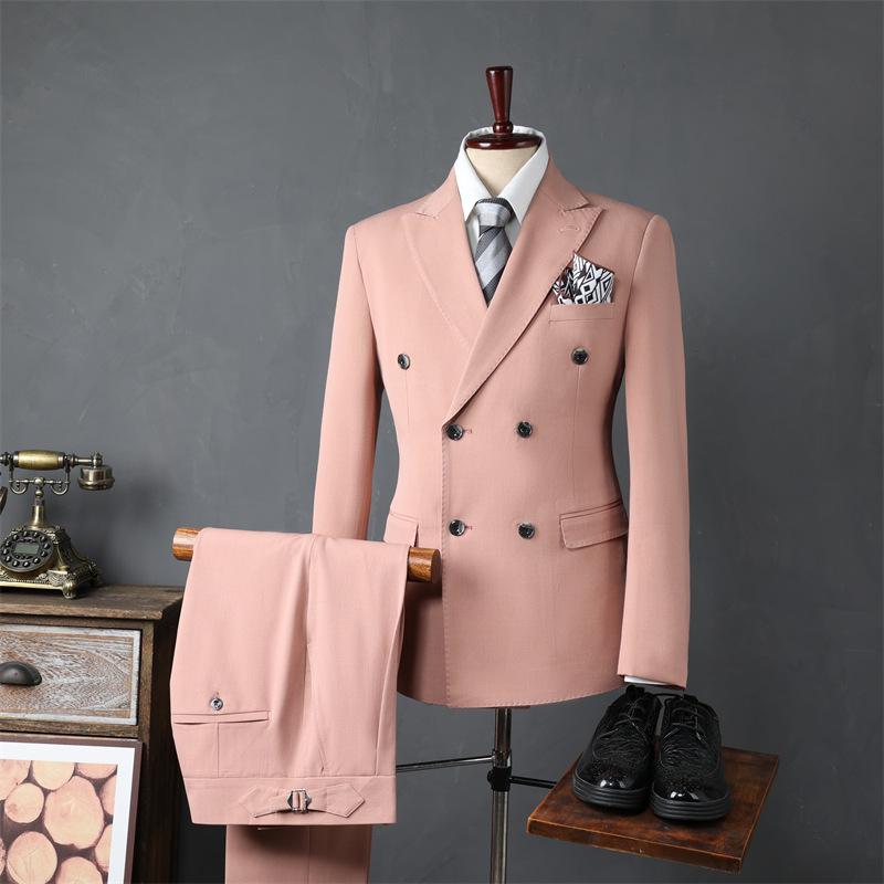 Anzug Anzug Herren Slim Zweiteiliger Anzug Professioneller Business-Anzug Hochzeitskleid Trauzeuge Festliche Kleidung Herren Zweiteiliger Anzug L rosa