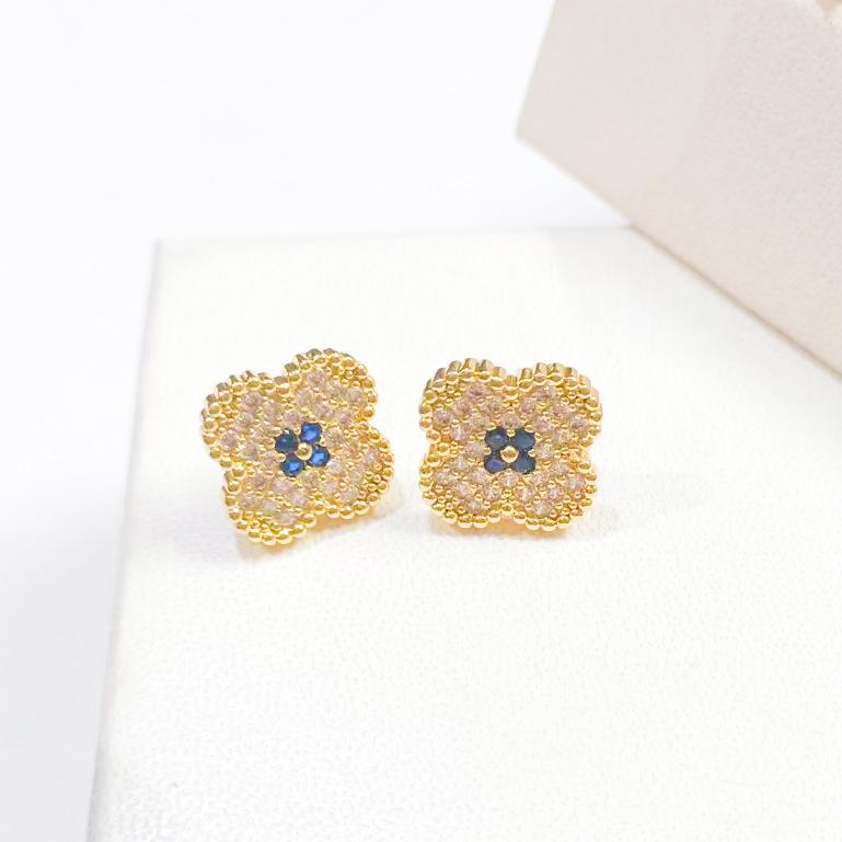 Neues einseitiges vierblättriges Kleeblatt Voll-Diamant-Set Armband Halskette Ohrringe